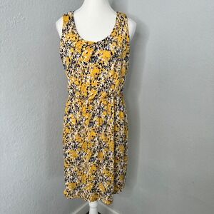 Kaileigh Yellow Floral Sleeveless Dress criss cross‎ back women's size large